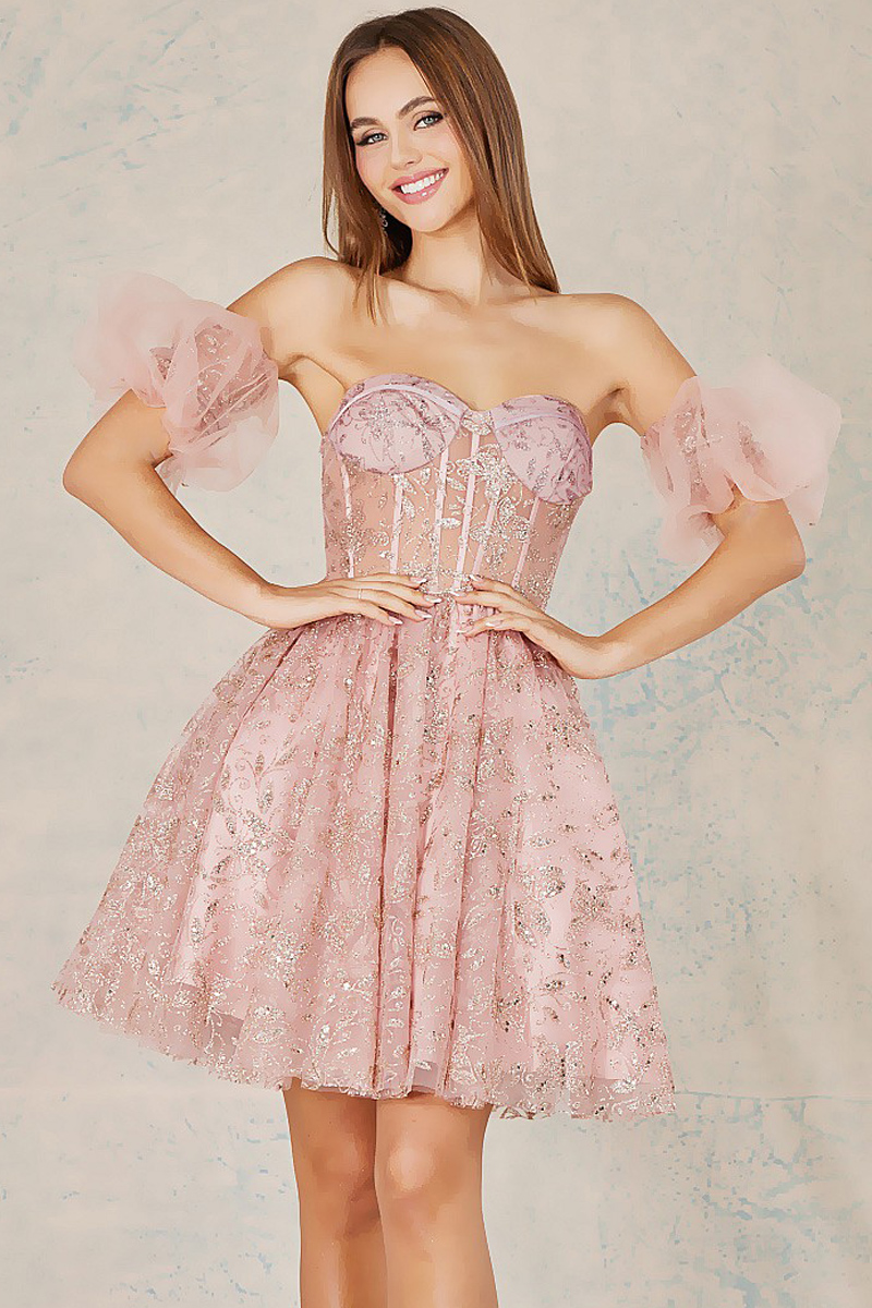 Sweetheart Illusion Top Glitter Cocktail Dress